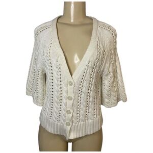 A.Giannetti Cable Knit Cotton Blend Ivory Cardigan Sweater Medium Grandmacore